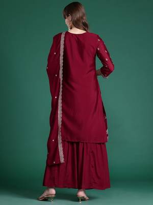 Ethnic Motifs Embroidered Kurta with Sharara & Dupatta 7