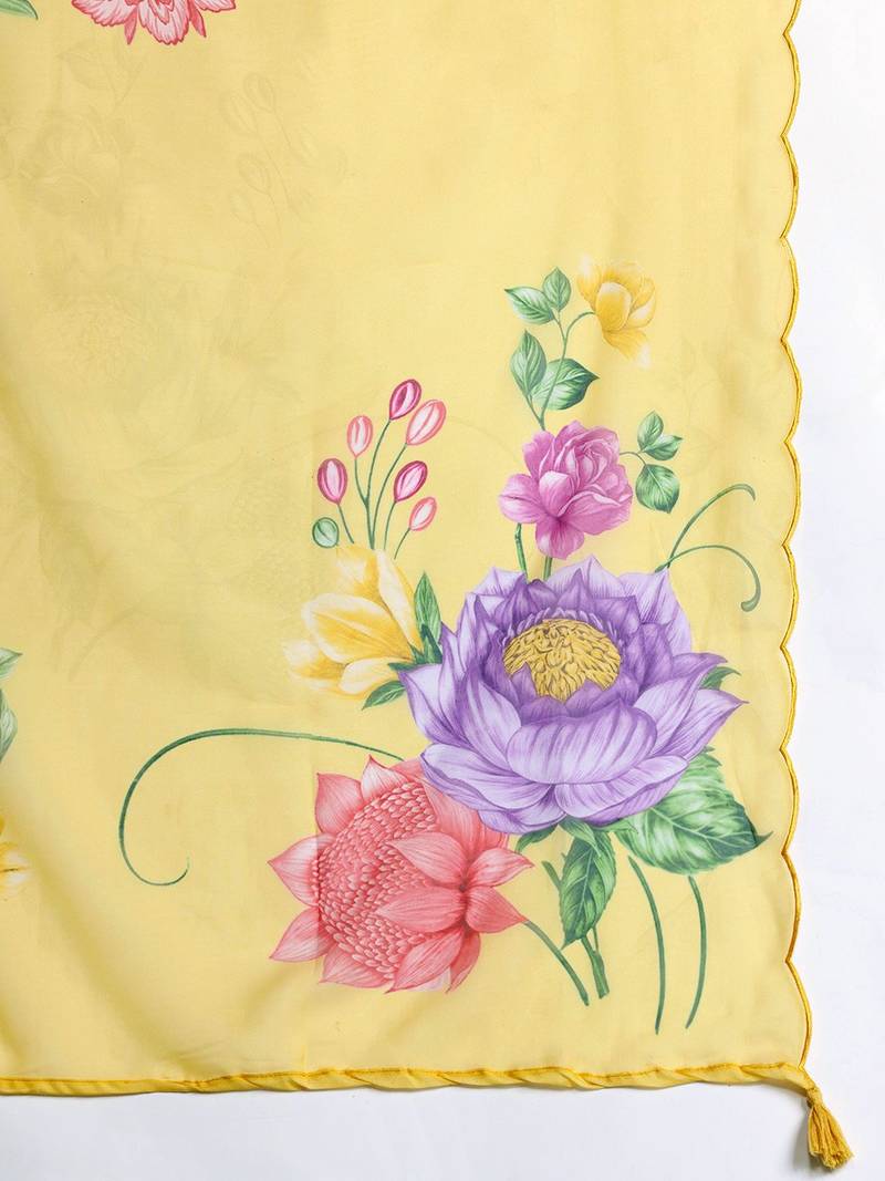 Floral Embroidered Thread Work Liva Kurta with Trousers & With Dupatta