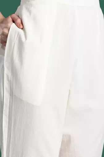 Floral Printed Beads and Stones Linen Kurta with Trousers & With Dupatta