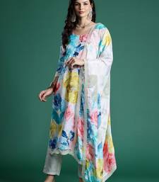 Floral Embroidered Empire Thread Work Kurta With Trousers & Dupatta