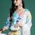Floral Embroidered Empire Thread Work Kurta With Trousers & Dupatta