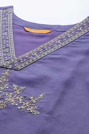 Floral Embroidered Sequinned Kurta With Trousers & Dupatta