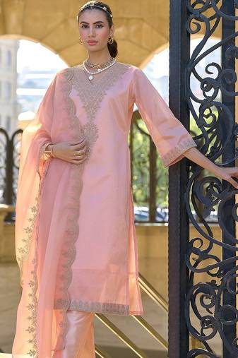 Women Ethnic Motifs Embroidered Regular Sequinned Kurta with Trousers & With Dupatta