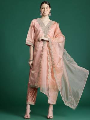 Women Ethnic Motifs Embroidered Regular Sequinned Kurta with Trousers & With Dupatta 2