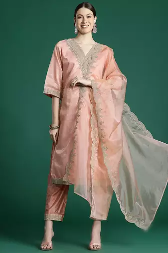 Women Ethnic Motifs Embroidered Regular Sequinned Kurta with Trousers & With Dupatta
