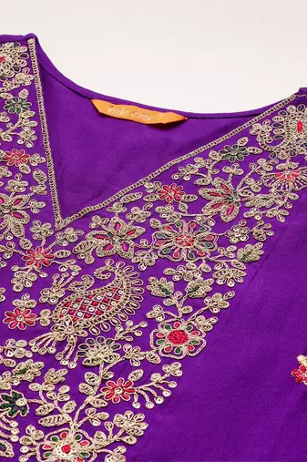 Ethnic Motifs Embroidered Thread Work A-Line Kurta With Trouser And Dupatta