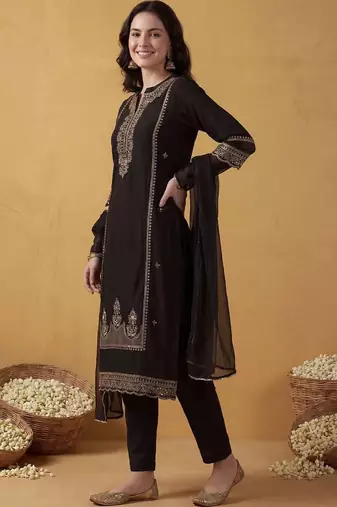 Women Ethnic Motifs Embroidered Regular Mirror Work Kurta with Trousers & With Dupatta
