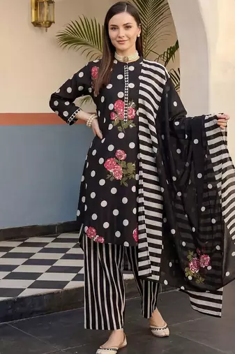 Women Floral Printed Regular Pure Cotton Kurta with Trousers & With Dupatta