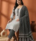 Women Plus Size Printed Regular Pure Cotton Kurta with Trousers & With Dupatta