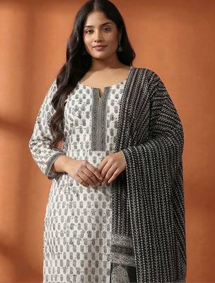 Women Plus Size Printed Regular Pure Cotton Kurta with Trousers & With Dupatta 2