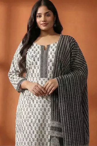 Women Plus Size Printed Regular Pure Cotton Kurta with Trousers & With Dupatta