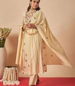 Women Floral Embroidered Tiered Thread Work Kurta With Trousers & Dupatta