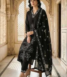 Embroidered Thread Work Pure Cotton Kurta with Trousers & With Dupatta