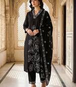 Women Ethnic Motifs Embroidered Regular Thread Work Pure Cotton Kurta with Trousers & With Dupatta