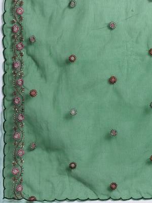 Floral Embroidered Thread Work Kurta with Trousers & With Dupatta 4