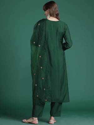 Floral Embroidered Thread Work Kurta with Trousers & With Dupatta 7