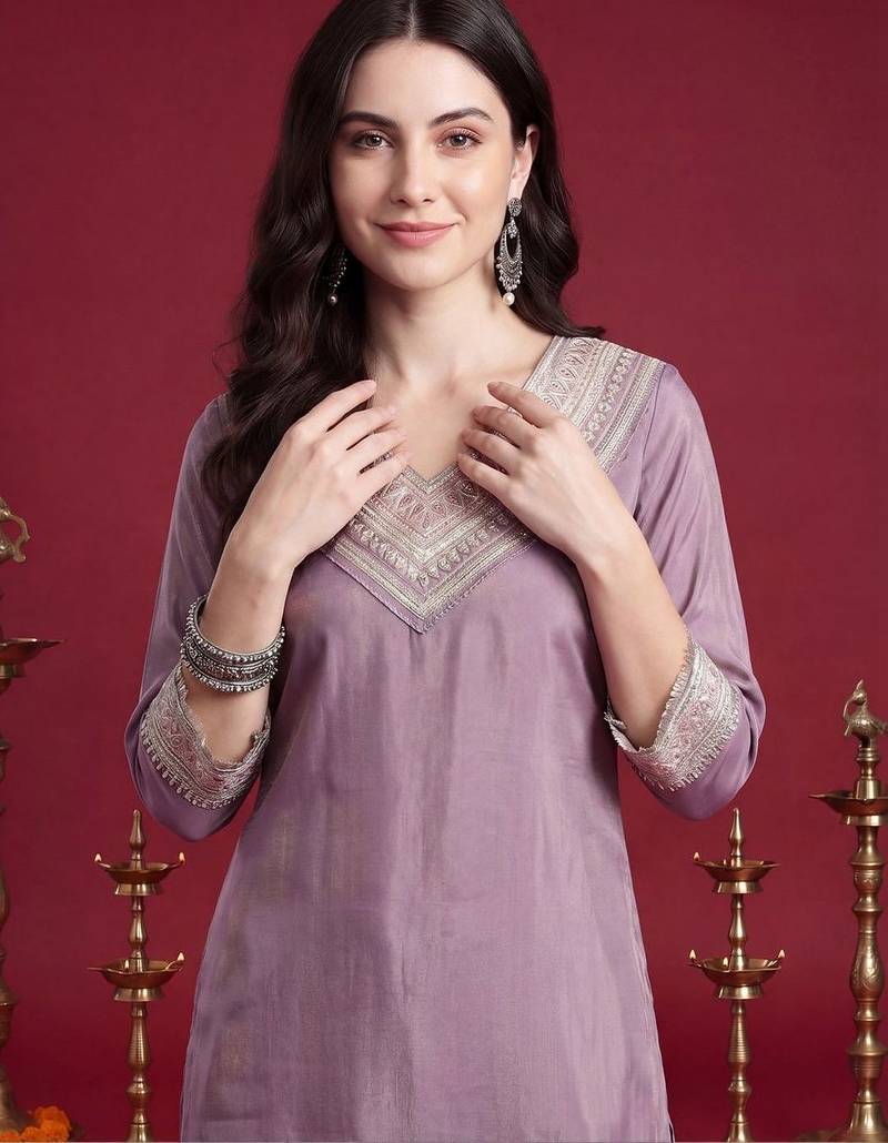 Women Ethnic Motifs Embroidered Regular Thread Work Kurta with Trousers