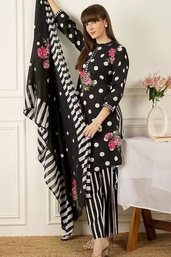 Women Floral Printed Regular Pure Cotton Kurta with Palazzos & With Dupatta