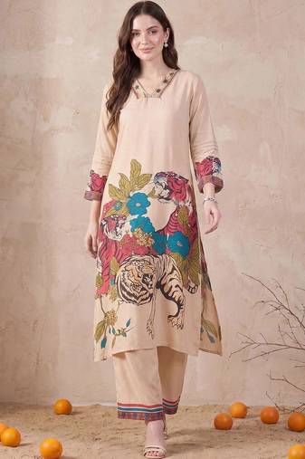 Women Animal Printed Regular Kurta with Palazzos