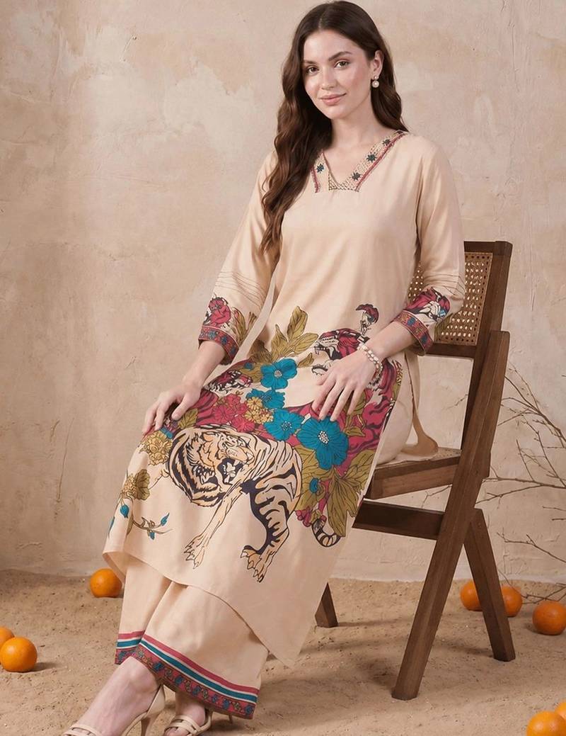 Women Animal Printed Regular Kurta with Palazzos