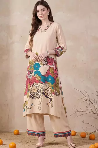 Women Animal Printed Regular Kurta with Palazzos