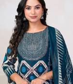 Women Floral Printed Regular Sequinned Pure Cotton Kurta with Trousers & With Dupatta