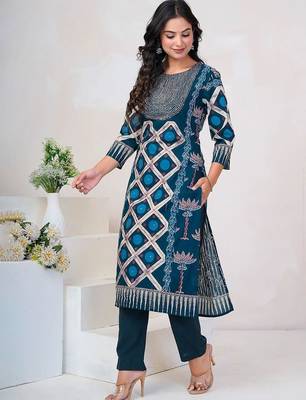 Women Floral Printed Regular Sequinned Pure Cotton Kurta with Trousers & With Dupatta 6