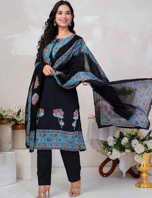 Women Floral Printed Regular Sequinned Pure Cotton Kurta with Trousers & With Dupatta 5