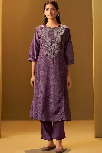Women Ethnic Motifs Printed Regular Thread Work Kurta with Trousers