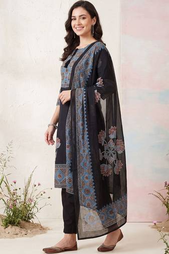 Women Ethnic Motifs Printed Regular Pure Cotton Kurta with Trousers & With Dupatta