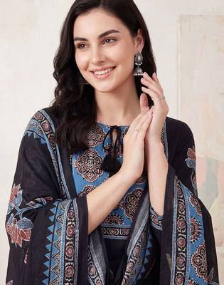 Women Ethnic Motifs Printed Regular Pure Cotton Kurta with Trousers & With Dupatta 2