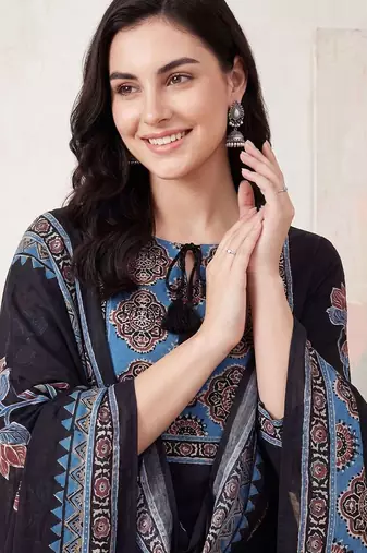 Women Ethnic Motifs Printed Regular Pure Cotton Kurta with Trousers & With Dupatta