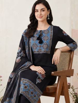 Women Ethnic Motifs Printed Regular Pure Cotton Kurta with Trousers & With Dupatta 4