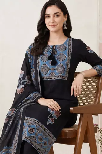 Women Ethnic Motifs Printed Regular Pure Cotton Kurta with Trousers & With Dupatta