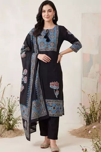 Women Ethnic Motifs Printed Regular Pure Cotton Kurta with Trousers & With Dupatta