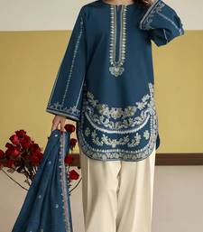 Blue embroidered roman silk semi-stitched palazzo style salwar suit