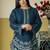 Blue embroidered roman silk semi-stitched palazzo style salwar suit