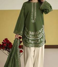 Green embroidered roman silk semi-stitched palazzo style salwar suit