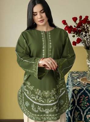 Green embroidered roman silk semi-stitched palazzo style salwar suit 2