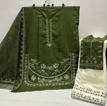 Green embroidered roman silk semi-stitched palazzo style salwar suit 3
