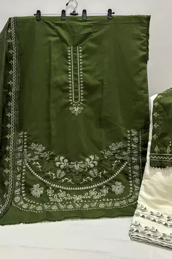 Green embroidered roman silk semi-stitched palazzo style salwar suit