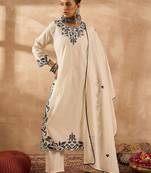 Women Ethnic Motifs Embroidered Regular Thread Work Pure Cotton Kurta with Trousers & With Dupatta