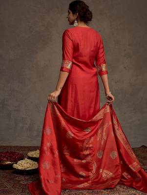 Women Ethnic Motifs Embroidered Regular Kurta with Trousers & With Dupatta 5
