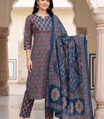 Women Ethnic Motifs Printed Regular Pure Cotton Kurta with Trousers & With Dupatta