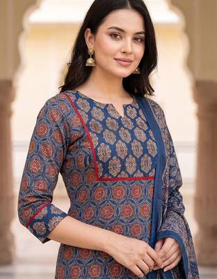 Women Ethnic Motifs Printed Regular Pure Cotton Kurta with Trousers & With Dupatta 5
