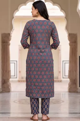 Women Ethnic Motifs Printed Regular Pure Cotton Kurta with Trousers & With Dupatta