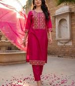 Women Ethnic Motifs Embroidered Regular Kurta with Trousers & With Dupatta
