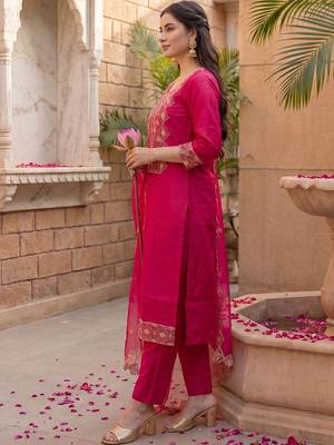 Women Ethnic Motifs Embroidered Regular Kurta with Trousers & With Dupatta 3