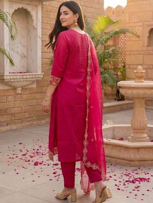 Women Ethnic Motifs Embroidered Regular Kurta with Trousers & With Dupatta 4