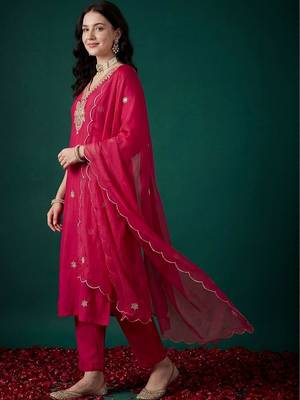 Women Ethnic Motifs Embroidered Regular Thread Work Kurta with Trousers & With Dupatta 1